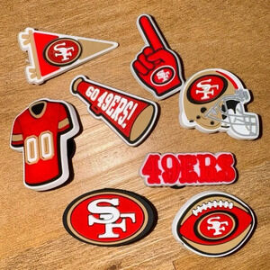 NFL 49’ers SAN FRANSISCO NFL FOOTBALL SHOE CROC CHARM SET OF 8 RED GOLD CALI